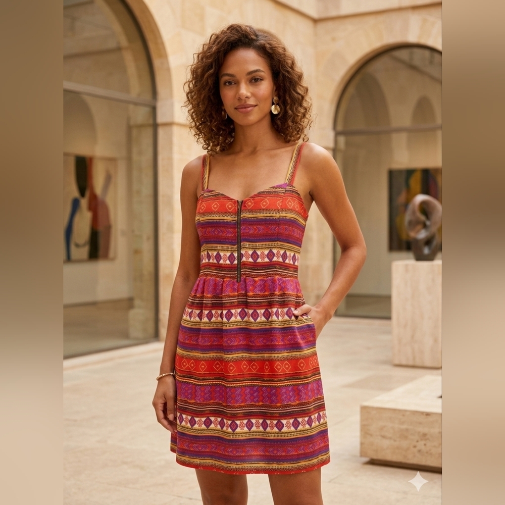 Speed Control Multicolor Tribal Print Mini Dress - Red & Purple